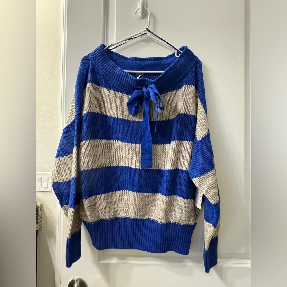 Free People Cobalt Combo Off-Shoulder Woman’s Sweater New With Tags